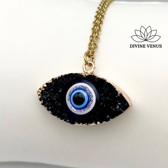 Divine Venus Jewelry - Evil Eye Druzy Necklace